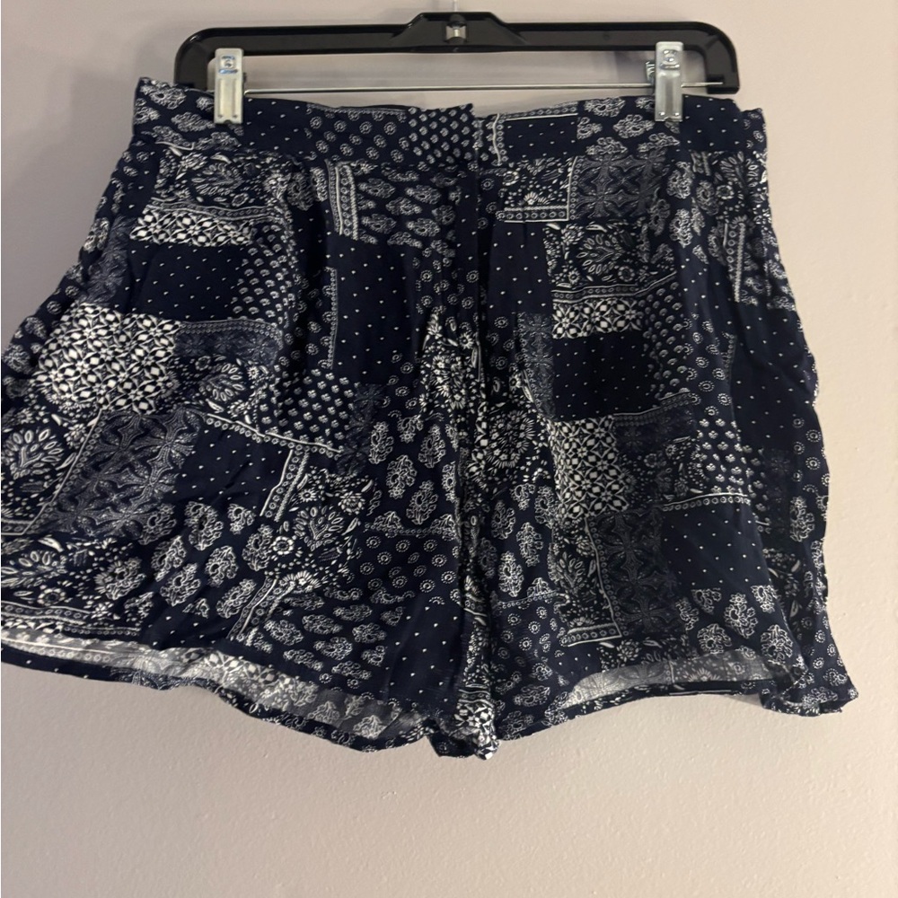 Navy and White Patterned Women's Shorts